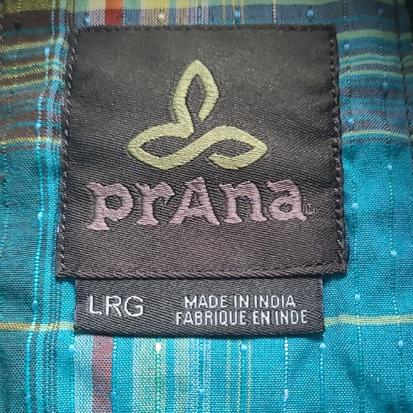 LG prAna Ostend Plaid Short Sleeve Shirt Organic Cotton Blend Green Yellow - Picture 6 of 10